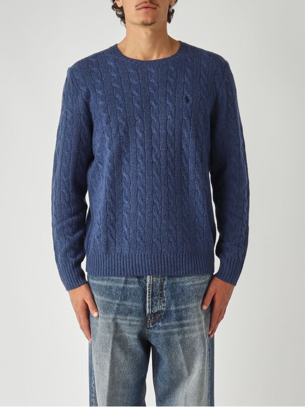 Brooks Brothers Italian Yarn Fine Merino Wool Blue Cable Knit Crewneck XL Logo